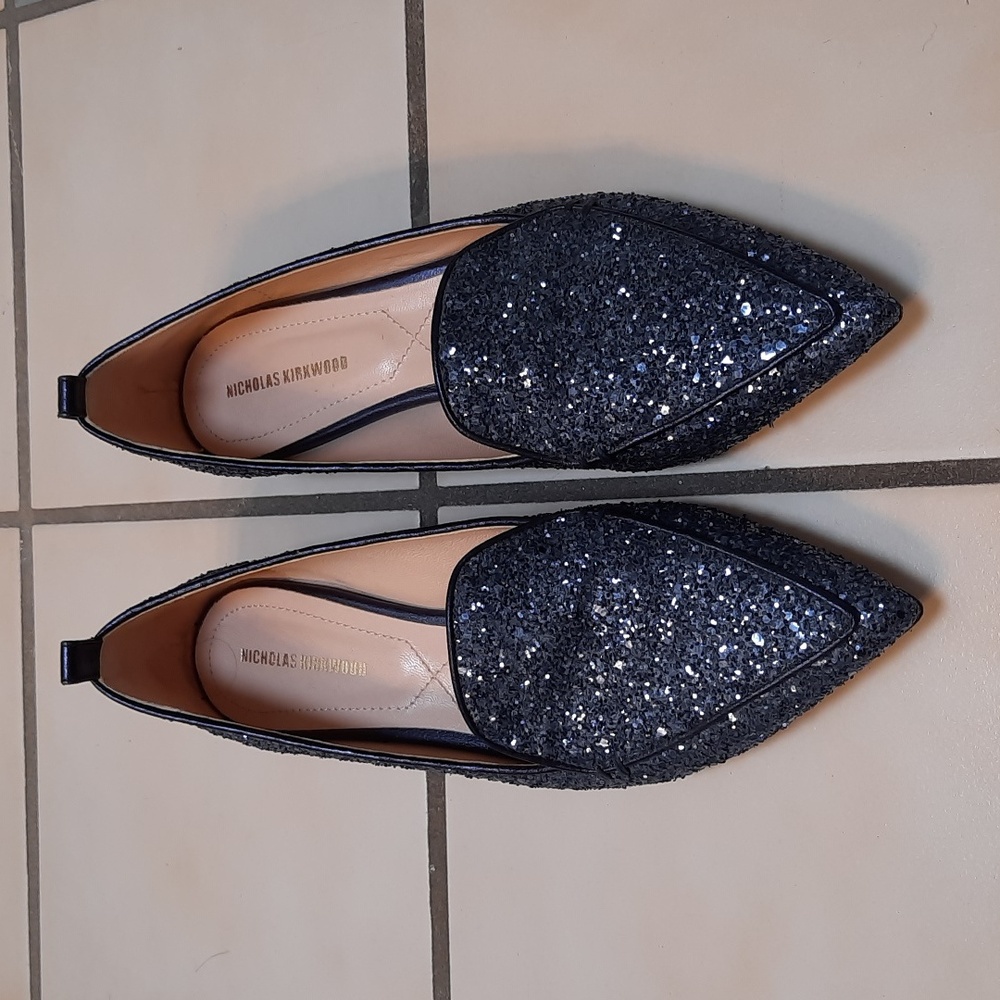 Authentic Nicholas Kirkwood blue sparkled oxfords - EUC - 6.5